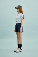 スモールチェリークロップ丈のTシャツ／SMALL CHERRY CROP T-SHIRT [MELANGE SKY]