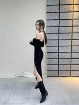 ソフトボタンスリットスカート/134. Soft button slit sk (black, ivory)