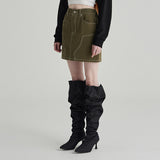 KHAKI TOP STITCH MINI SKIRT