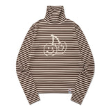 ビッグドゥードゥルチェリーハイネックストライプロングTシャツ／BIG DOODLE CHERRY HIGH NECK STRIPE T-SHIRT [BROWN]