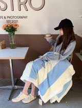 Retro stripe microfiber lamb fleece blanket - 150x200cm - Blue
