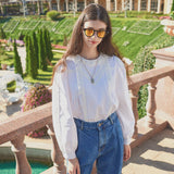 V-Lace Collar Pintuck Blouse (6643558252662)