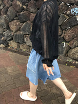 Slush denim half pants