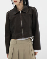 クラシックレザークロップドブルゾンジャケット / Classic leather cropped blouson jacket