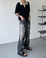 オーンショートスリーブブックルニットウェア / OWN Fnatic Short-Sleeved Bookle Knitwear (2 colors)