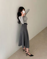 [Bellide made/Modal 37%] Waist-Emphasizing  side shirring U-neck T-shirt