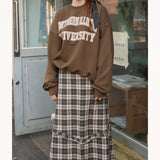 CHECK FRILL BANDING LONG SKIRT