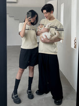 プリヴェバーロゴニッティドクロップドTシャツ / PRIVÉ BAR LOGO KNITTED CROPPED T-SHIRT - CREAM