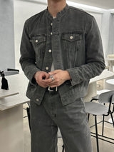 セミオーバーサイズチャイナセットアップデニムパンツ / LMN Semi-Oversized China Setup Denim Pants (Gray)