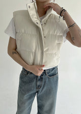 クロップレザーパッデッドベスト/Crop Leather Padded Vest (2color)