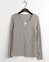 Toot lace layered button ribbed long-sleeve knitwear