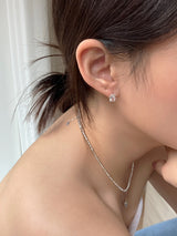 [92.5silver] oval cubic one-touch earrings