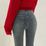 One-Button Whisker Washed Jeans