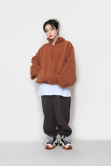 fur ribbed zip-up jacket