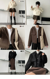 Eel soft woolen button hoodie jacket