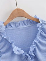 Frill shirring strap blouse