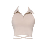 2ウェイカラースパンクロップスリーブレストップ/2-way collar span crop sleeveless top (beige)