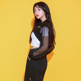 ミッションシースルークロップTシャツ/TOP(8193) motion see-through crop Tee