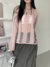 ジュープボートネックダメージサマー長袖ニット / Jupe boat neck damage summer long sleeve knit