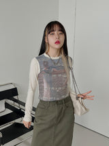 ヴィンセント カラー マッチング クロップド Tシャツ /  color matching cropped T-shirt (2color)