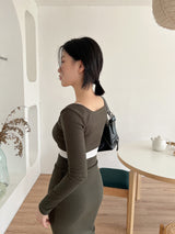 ボタンレイヤードクロップTシャツ/Button Layered Crop T-shirt (3color)