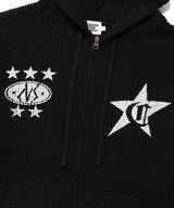 DAMAGED KNIT ZIP UP HOODIE BLACK(CV2DFUK681A)