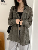 Hilchi See-Through Check Boxy Oversize Fit Long-Sleeved Shirt