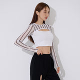 ライン ブラックホール メッシュ クロップ Tシャツ / TOP(9369) Line Black Hole Mesh Crop Tee