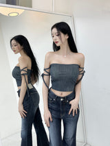 デニムフリーストラップトップ/802. Denim free strap top (3color)