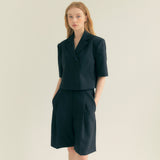 ツーボタンワンタックベルミューダパンツ / Two-Button One Tuck Bermuda Pants (Black)