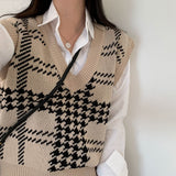 Houndstooth V-Neck Knit Vest