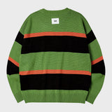 NATURAL STRIPE CREW NECK KNIT (GREEN) (6627469557878)