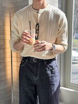 LMNラウンドネックケーブルカーディガン / LMN Round-Neck Cable Cardigan (9 colors)