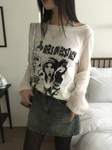 Koga see-through printed boat neck knit t-shirt