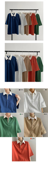カーボ刺繍カラーカラー半袖Tシャツ / Carbo embroidery color collar short-sleeved T-shirt