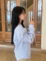 Soft henley neck striped shirt 