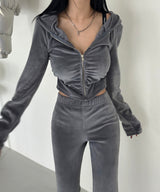 velvet shirring bootcut pants