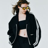 [UNISEX] Satin-Trimmed Padded Racing Jacket (Black)