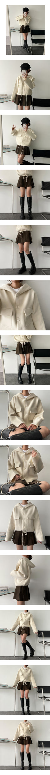 Eel soft woolen button hoodie jacket