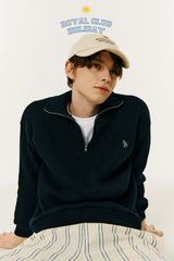 ハーフジップアップニットスウェットシャツ/HALF ZIP UP KNIT SWEATSHIRTS NAVY