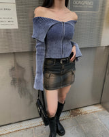 Vintage washing cargo denim skirt