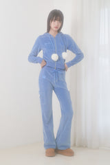 VELVET TRAINING BOOTS CUT PANTS (BLUE)