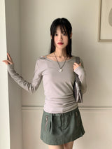 Heat unbuttoned off-shoulder snap totto button long-sleeved t-shirt
