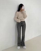 One-Button Whisker Washed Jeans
