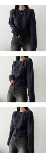 [Wool 10] Rina Twisted Knitted Cropped Cardigan