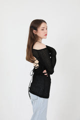 シースルーバックスリットロングスリーブニット / See-Throught Back Slit Long Sleeve Knit Black