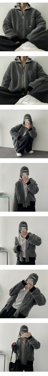 [Quilted] Mell Foggy Wool Double Layered Pocket Zip-Up Jumper