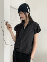 Kaco Nylon Puff Cropped Short-Sleeved Windbreaker Zip-Up