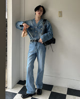 カラーレスデニムジャケット/Collarless denim jacket