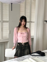 Poltz y2k pleated mini denim skirt